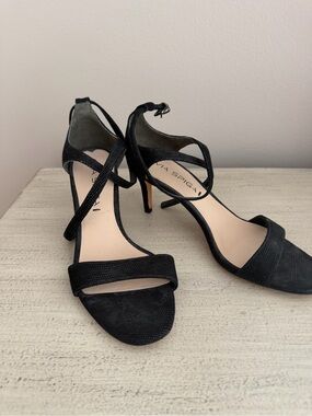 Via Spiga Black Strappy Ankle-Tie Heels